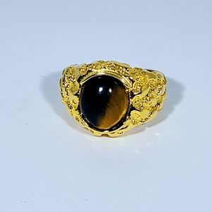 Cats Eye Gold Tone Tortoise Shell Signet Ring Nug